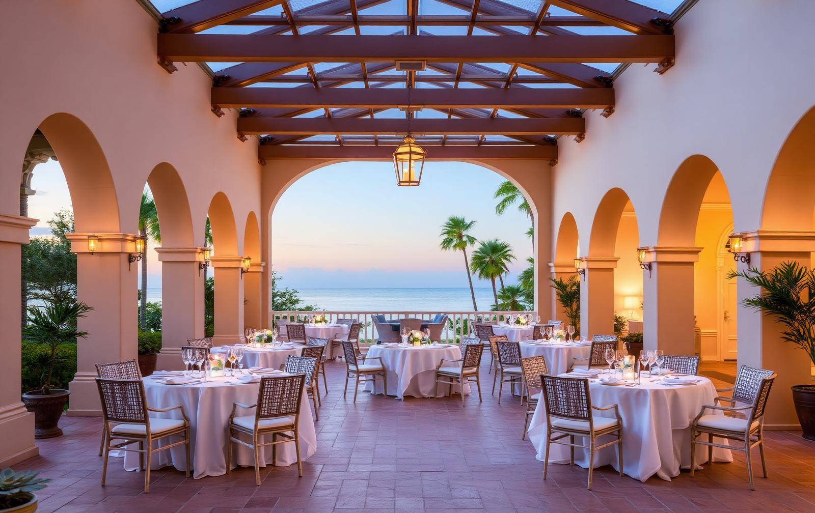 Evening terrace dining overlooking the Atlantic